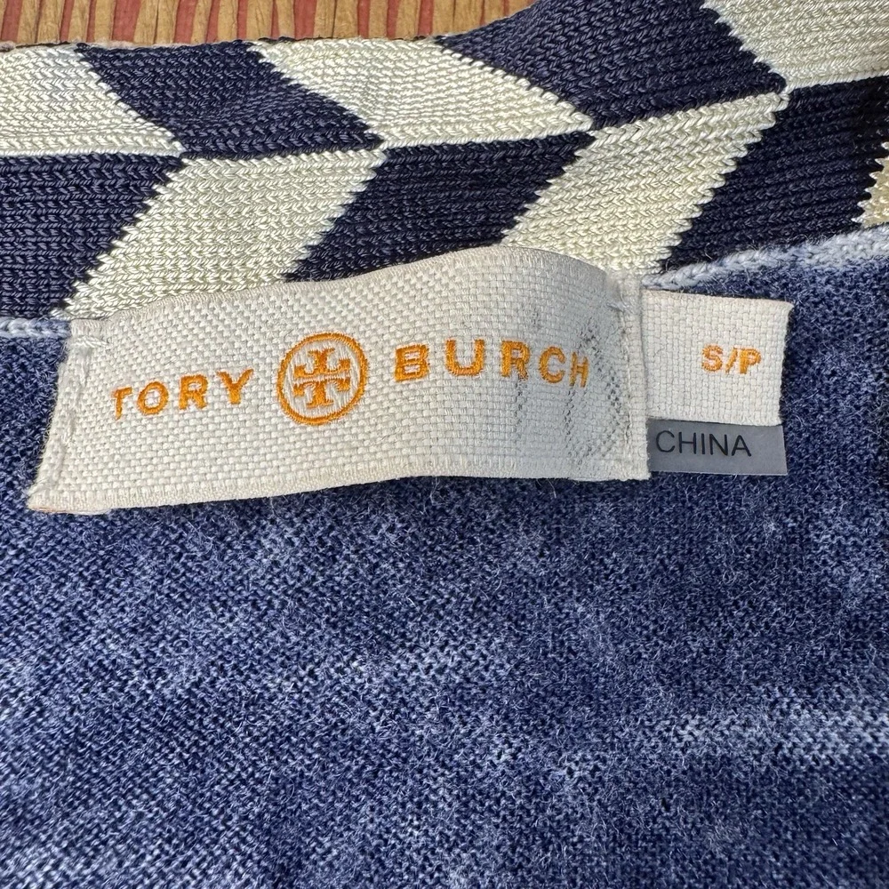 Tory Burch‎ Blue Cardigan Sweater Navy Small Nautical Tie Dye *flaws